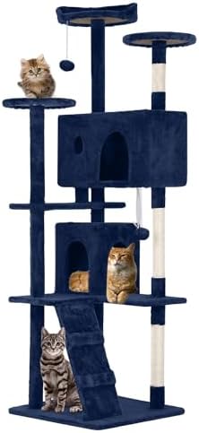 FDW | 70" Cat Tree Tower | Navy Blue | Multi-Level Indoor Activity Center by FDW