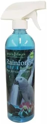 Kings Cages Rainforest Mist Feather Bath Spray for African Greys and Amazons 17oz Baby Powder Scent Condition Plumage Relieves Dry Itchy Skin Helps Prevent Feather Plucking