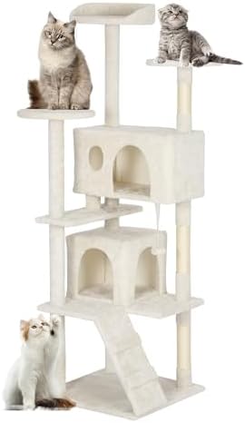 FDW | 62" Cat Tree Tower | Beige | Multi-Level Indoor Activity Center by FDW