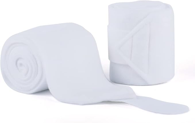 Horse Polo Wraps 2.5m Soft Fleece Polo Wraps Equestrian Leg Bandage Wrap Set of 4 Packs (White - 2.5m)