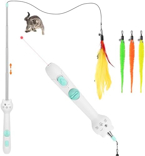 TBTeek Cat Toys Retractable Pole Wand Toy with Feather for Indoor Cats by TBTeek