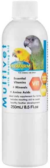Multivet with Aid Bird Supplement para Aves - Helps Feather Production Ayuda a Producir Plumas 100ml (250ml)