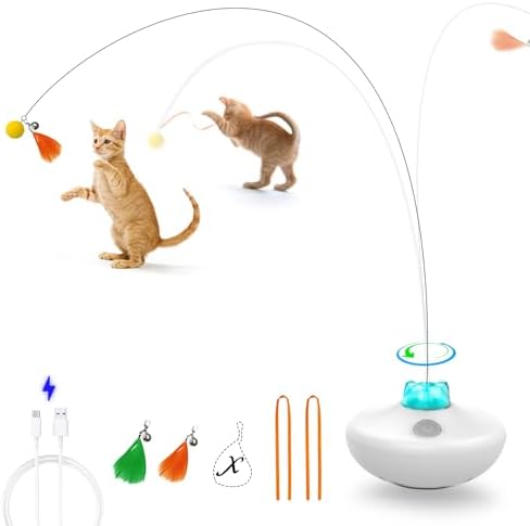 Oxawo Interactive Cat Toys Indoor Cats Toy Automatic Moving Feather Wand by Petsuppliespettoys