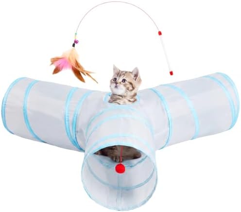 Tempcore Cat Tunnel, 3-Way Collapsible Toy, Large Size Light Grey & Blue by Tempcore