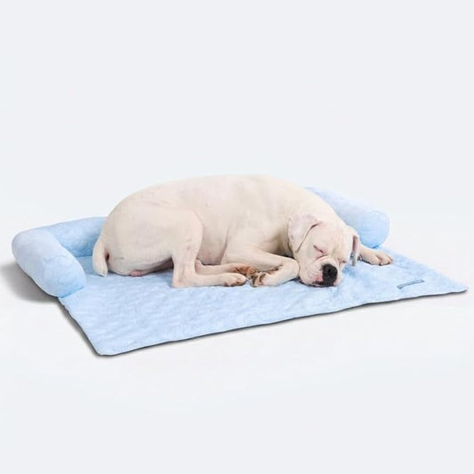 Spark Paws Cooling Couch Cover Dog Bed, Furniture Protector Mat, Non-Toxic Washable Pet Cooling Pad for Large & Small Dog - Hearts Blue - Size XL