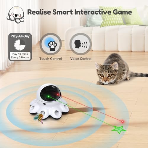 ORSDA Cat Laser Toy, 2-in-1 Interactive Automatic Motion Activated Moving 8 Holes Whack A Mole Feather, USB Rechargeable Electronic Smart Sensor Kitten Toys for Indoor Exercise - Image 5