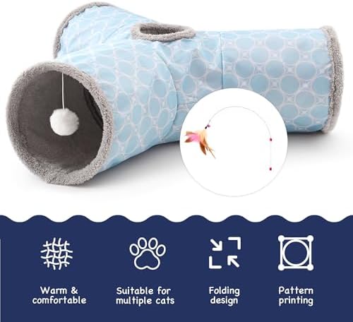 Tempcore Cat Tunnel, 3-Way Collapsible Toy for Indoor Cats, Geometry Blue - Image 7