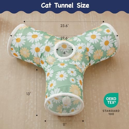 Tempcore Cat Tunnel, 3-Way Collapsible Toy for Indoor Cats, Daisy Green - Image 2