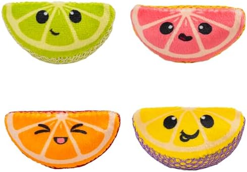 Catstages Dental Fruit Wedges Chew Cat Toys with Catnip, 5.3", 4-Pack by Catstages