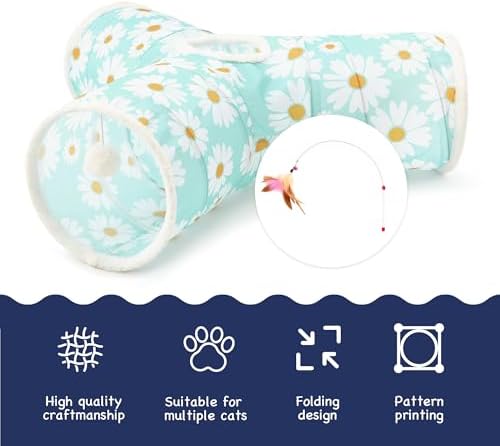 Tempcore Cat Tunnel, 3-Way Collapsible Toy for Indoor Cats, Daisy Blue - Image 7