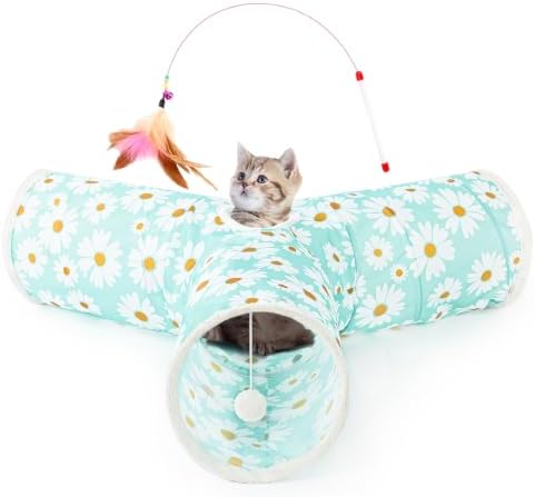 Tempcore Cat Tunnel, 3-Way Collapsible Toy, Large Size Daisy Blue Printed by Tempcore