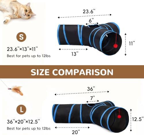 Tempcore Cat Tunnel, 3-Way Collapsible Toy, Large Size Black & Royal Blue - Image 2
