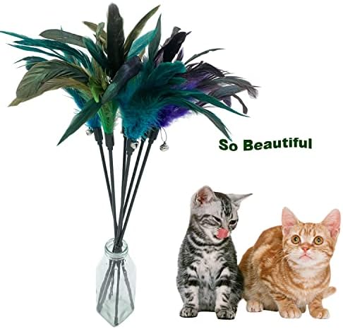 Cat Wand Toy Feather Stick Cat Toys, 8 Pieces Interactive Cat Toy Feathers Wand for Indoor Cats - Image 2