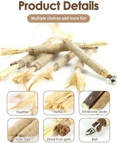 Tocirelo Natural Silvervine Chew Sticks for Cats with Catnip and Feathers - Image 5