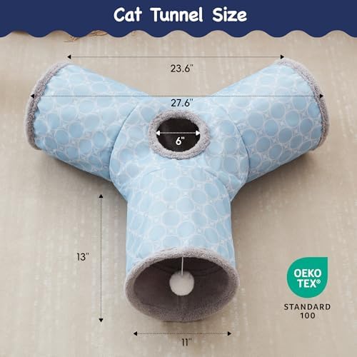 Tempcore Cat Tunnel, 3-Way Collapsible Toy for Indoor Cats, Geometry Blue - Image 2