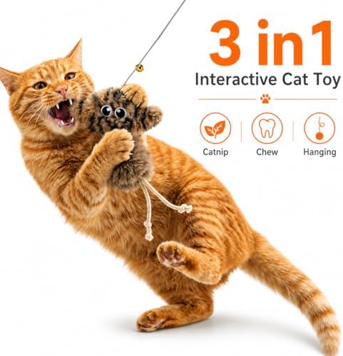 Cat Toys for Indoor Cats,Interactive Door Hanging Cat Toys Attached with Catnip/Feathers/Birds/Worm Toys for Cats/Kitten Toys(3 Pack) - Image 4