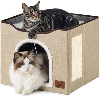 Bedsure Cat House Bed for Indoor Cats with Fluffy Ball and Scratch Pad by Unknown