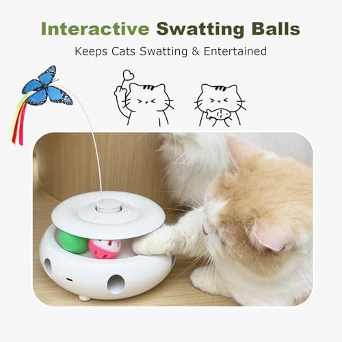 Cat Toys for Indoor Cats, 3-in-1 Interactive Cat Toy Automatic Kitten Toys with Fluttering Butterfly, Ambush Feather and Track Balls, Smart Sensor Wake-Up,USB Powered, Exercise & Boredom Relief - Image 4