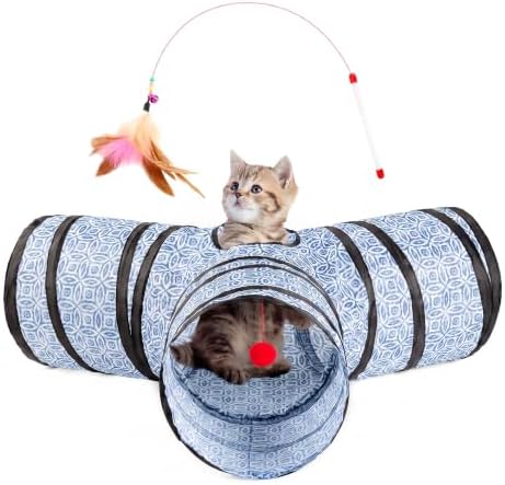 Tempcore 3 Way Collapsible Cat Tunnel for Indoor Cats, Pet Tunnel Bored Toys with Peek Hole & Ball for Puppy, Kitty, Kitten, Rabbit by Tempcore