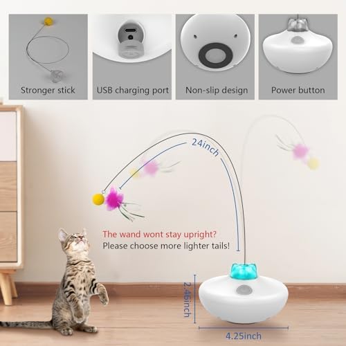 Oxawo Interactive Cat Toys Indoor Cats Toy Automatic Moving Feather Wand - Image 4