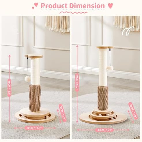 Made4Pets Cat Scratching Post for Indoor Cats with Self Groomer, 23" - Image 3