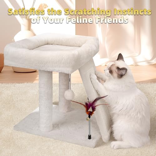 TWDEPART Cat Tree Cat Tower with Cat Scratching Post for Indoor Cats,Activity Centre Climbing Tree Cat Furniture with Playful Toy Balls,Beige - Image 5