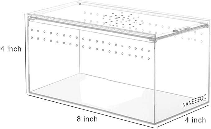 NANEEZOO Magnetic Acrylic Reptile Terrarium Enclosure, 8" x 4" x 4" Reptile Insect Breeding Box for Small Reptiles, Invertebrates, Mantis, Spider, Cricket, Tarantula