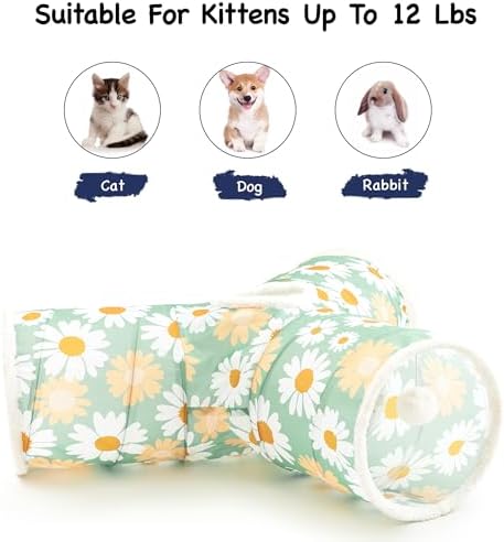 Tempcore Cat Tunnel, 3-Way Collapsible Toy for Indoor Cats, Daisy Green - Image 6