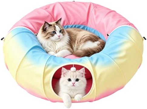 3-in-1 Cat Tunnel Bed Circular Hide Seek Cave Toy with Washable Mat Rainbow，Circular cat Tunnel Bed with Washable mats. Rainbow Color. Hide & Seek cave for Kittens, Puppies, Rabbits. Indoor Play nap. by Unknown