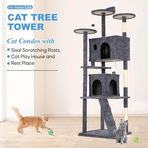 FDW | 81" Cat Tree Tower | Dark Gray | Multi-Level Indoor Activity Center - Image 2