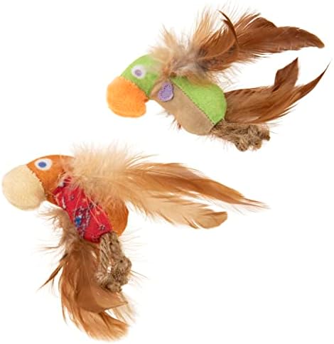Instincts by SmartyKat 2-Pack HappyNip Love Mates Feather Birds Plush Cat Toys, Contains Catnip & Silvervine - Orange/Green, 2-Pack - Image 4