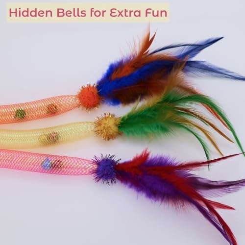 Cat Toys for Indoor Cats, Interactive Wand Toy 3 Pack with Feather and Bell - Image 6