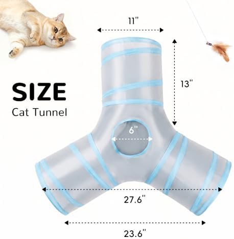Tempcore Cat Tunnel, 3-Way Collapsible Toy for Indoor Cats, Grey & Blue - Image 2