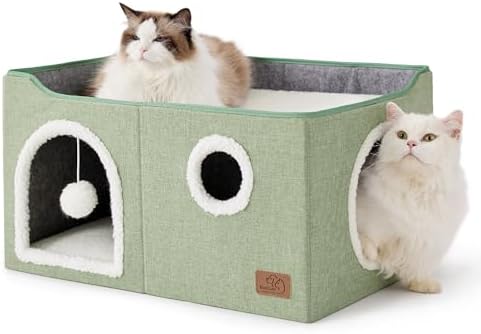 Bedsure Extra Wide Cat House Bed with Fluffy Ball and Scratch Pad,Green by Unknown