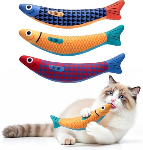 PetBusy Interactive Cat Toys with[5000mg Premium A+Catnip][Baby Grade] Soft Chew Kicker Cat Toys for Indoor Cats & Kittens, Crinkle &Rattle Fish Sound Toy, Drives Bored Cats Crazy with Fun,3 Pack by HappypetschoosePetBusy