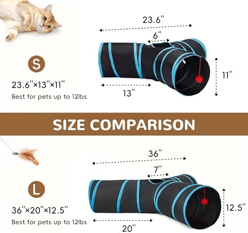 Tempcore Cat Tunnel, 3-Way Collapsible Toy, Large Size Black & Blue - Image 2