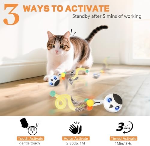Cat Ball Toy, Upgraded Smart Motion Sensor Moving Ball with 3 Speed Modes & 4 Sounds, Interactive Toy for Indoor Cats, Motion Activated, Chirping Light, 2 Feather Tails(White) - Image 4