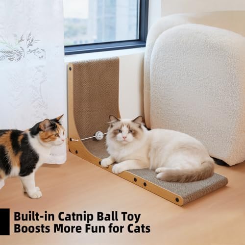 Value 2-Pack 26.8 Inch Cat Scratching Post, Premium High Density Cardboard Cat Scratcher for Multi-Cat Homes, Reinforced Durable Scratching Pad with Catnip Toy Ball for Indoor Cats - Image 6