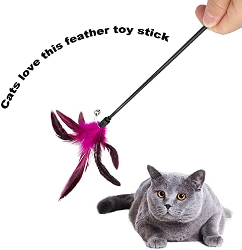 Cat Wand Toy Feather Stick Cat Toys, 7 Pieces Interactive Cat Toy Feathers Wand for Indoor Cats - Image 5