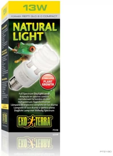 Exo Terra Repti-Glo 2.0 Compact Fluorescent Full Spectrum Terrarium Lamp, 13-Watt (Natural Light)