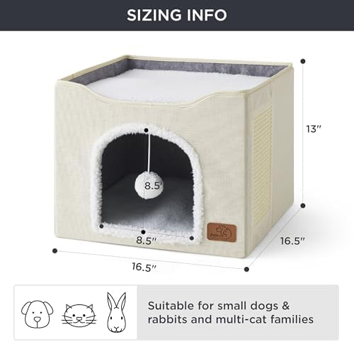 Bedsure Cat House Bed for Indoor Cats with Fluffy Ball and Scratch Pad - Image 6