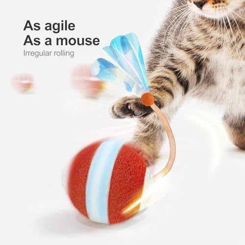 Jkanti Interactive Cat Toys for Indoor Cats,The 3rd Generation Agile Moving Cat Ball with Elastic Mesh Tail,Automatic Kitten Toys for Bored Indoor Cats,Motion Activated (Orange) - Image 2