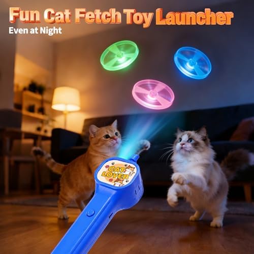 BABORUI Cat Toy Disc Launcher, Rechargeable Interactive Cat Fetch Toy Launcher with 8 Flying Discs, Flying Enrichment Toys for Indoor Bored Kittens & Adult Cats (Blue-1) - Image 5