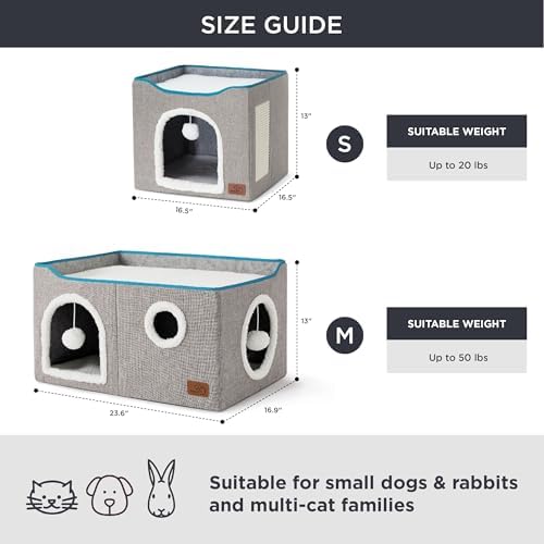 Bedsure Extra Wide Cat House Bed with Fluffy Ball and Scratch Pad,Grey - Image 6