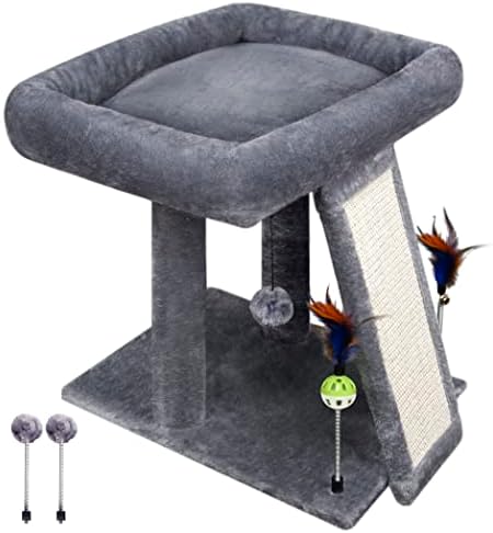 TWDEPART Cat Tree Tower with Cat Scratching Post for Indoor Cats, Activity Centre Climbing Tree with Scratching Board and Playful Toy Balls, Grey - Image 3