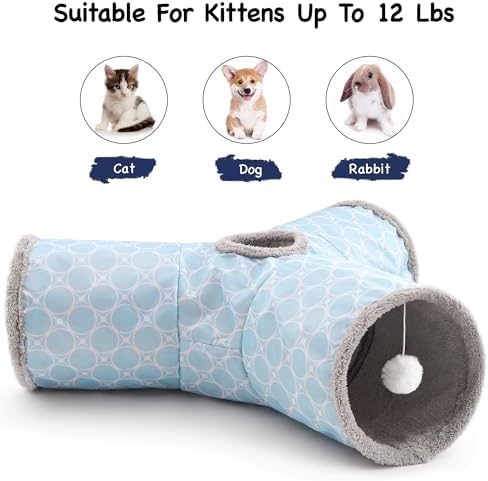 Tempcore Cat Tunnel, 3-Way Collapsible Toy for Indoor Cats, Geometry Blue - Image 6