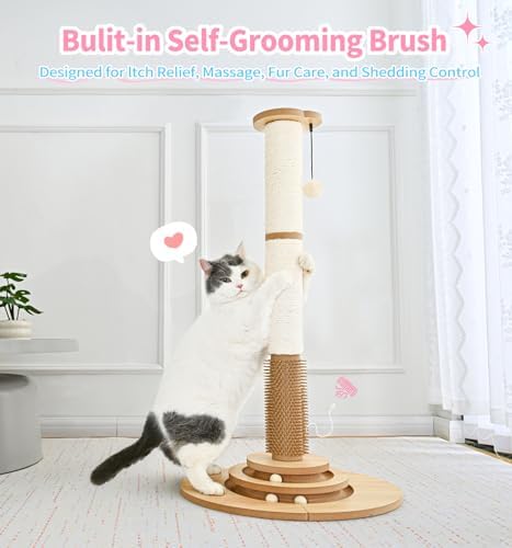 Made4Pets Tall Cat Scratching Post for Indoor Cats with Self Groomer, 33.6" - Image 4