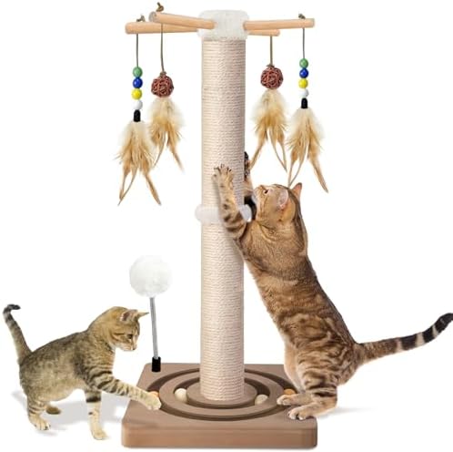 Cat Scratching Post, Sisal Scratcher with Enrichment Toys for Indoor Cats by Awarmhome
