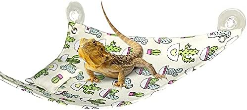 Bearded Dragon Hammock Swing Hanging Reptile Bed Lounger with Pillow Hooks & Suction for Lizards, Gecko, Lguana Reptiles(Beige)…