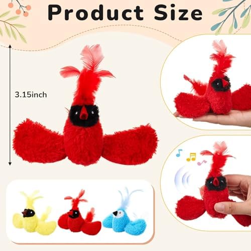 3Pcs Chirping Bird Cat Toy, 3.15'', Red Cardinal Blue Jay Style - Image 2
